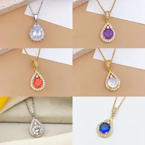 Elegante collana con ciondolo in zircone a goccia, bellissimi gioielli in acciaio inox.