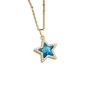 Elegante collana con ciondolo a stella blu in acciaio inossidabile con zirconi splendenti