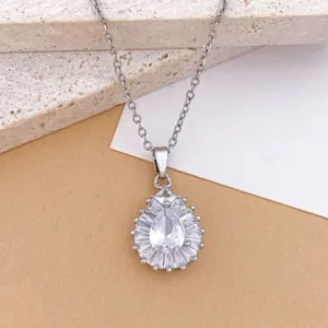 Collana con pendente in zircone goccia acciaio inossidabile gioielli donna minimal
