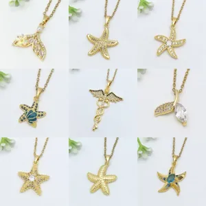 Collana con Ciondolo a Coda di Pesce Stella Marina in Rame e Acciaio Inossidabile Stile Oceano Catena Girocollo Strass Gioielli Moda Donna