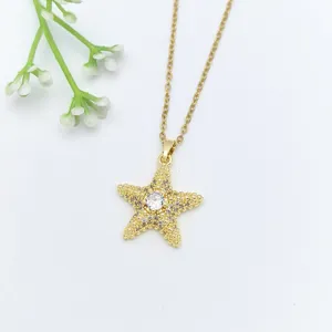 Collana Stella Marina Oro Pendente Zircone Stile Oceano Catena Clavicola Gioielli Donna