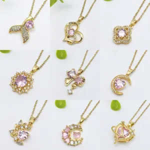Elegante Collana con Ciondolo in Zirconia Rosa in Acciaio Inossidabile per Donna Cuore Luna Coda di Sirena Gioielli