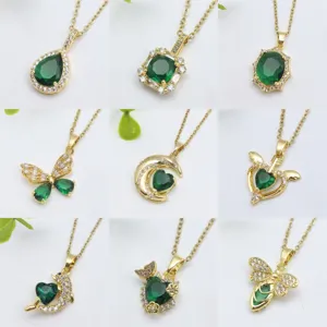 Lussuosa Collana con Ciondolo in Zirconia Verde Acciaio Inossidabile per Donna Catena a Clavicola Placcata in Oro Cuore Farfalla Luna Delfino Animale Frutta Accessorio Gioielli