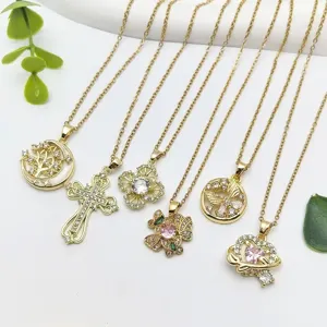 Collana con ciondolo in zircone dorato, catena clavicolare elegante donna gioielli.