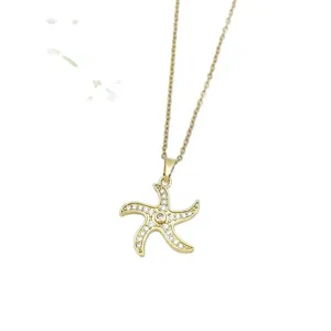 Collana con ciondolo a stella e coda di pesce zircone placcata oro stile oceano donna
