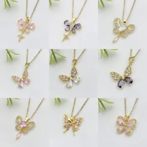 Collana con Pendente a Farfalla da Donna Acciaio Inossidabile Rame Zirconia Intarsiata Gioielli di Moda Regalo