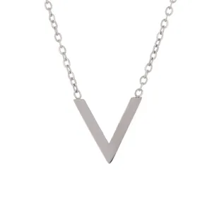 Stainless steel V-shaped pendant clavicle chain minimalist silver necklace detail view