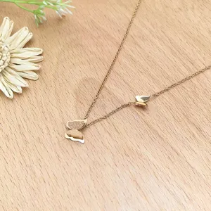 Rose gold double butterfly pendant necklace, stainless steel clavicle chain jewelry for women.