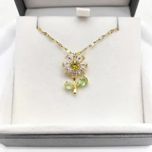 Collana Ciondolo Fiore Zircone Rame Moda Catena Clavicola Lusso Elegante Per Donna