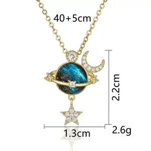 Collana con ciondolo pianeta luna cielo stellato, gioiello da clavicola in rame zircone donna.
