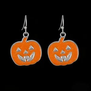 Σκουλαρίκια γάντζου κολοκύθας Halloween σμαλτωμένα χαριτωμένα πορτοκαλί ασημί για γυναίκες
