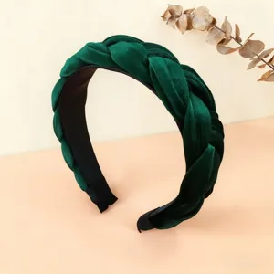 Cerchietto treccia in velluto verde scuro, elegante fascia per capelli larga donna