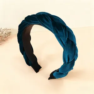 Cerchietto intrecciato in velluto blu scuro largo antiscivolo accessori per capelli eleganti