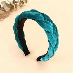 Cerchietto intrecciato in velluto verde petrolio da donna, fascia per capelli larga invernale.