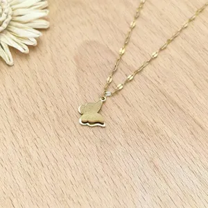 Golden stainless steel double layer butterfly pendant necklace jewelry fashion detail