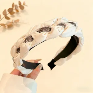 Cerchietto intrecciato in velluto chic per donne, ampia fascia antiscivolo accessorio invernale