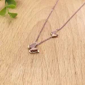 Rose Gold Stainless Steel Double Butterfly Pendant Clavicle Necklace Fashion Jewelry for Women