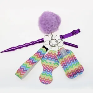 Set portachiavi di sicurezza da donna kubotan cinturino da polso pompon portagel
