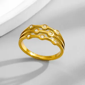 Anello Aperto in Acciaio Inossidabile per Donna Placcato Oro Multistrato Strass Moda Anello da Dito Regalo di Gioielli