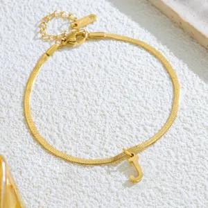 Goldfarbene Edelstahl Buchstaben J Schlangenkette Fußkette modischer Schmuck für Damen