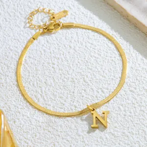 Goldene Edelstahl Buchstabe N Fußkette, 18K vakuumplattierte Schlangenkette Schmuck Damen.