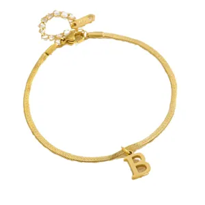 Modische goldene Edelstahl Schlangenkette Fußkette mit Buchstabe B Anhänger und Kette.
