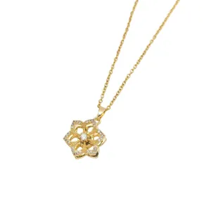 Gold rotating flower pendant necklace for women stylish stainless steel clavicle chain