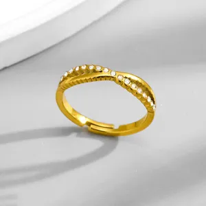 Minimalist Stainless Steel Open Ring For Women Gold Plated Cross Rhinestone Geometric Finger Ring Fashion Jewelry