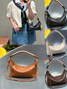 Stylish genuine leather shoulder bag with woven handle design, versatile crossbody bag.