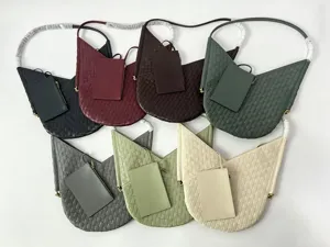 Woven shoulder bag multi-color leather tote bag with small pouch daily casual handbag