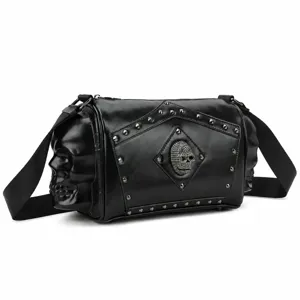 Bolso Bandolera Estilo Punk Calavera Remaches Mujer Cuero PU Moto Bolso de Hombro Moda Remaches Cadena Metal