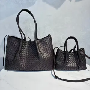 Luxury Genuine Leather Woven Tote Bag Large Capacity Shoulder Shopping Bag Fashion Casual Handbag For Women
