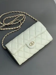 Quilted leather chain crossbody shoulder bag, elegant mobile phone wallet purse for women.