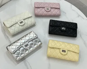 Quilted leather clutch wallet set, multi-color classic design elegant fashion purses.