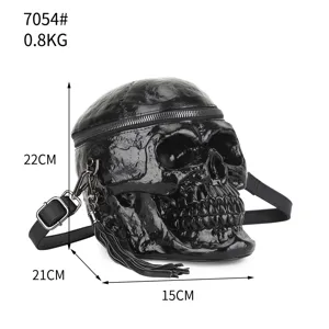 Schwarze Totenkopf Umhängetasche im Punk Stil, coole Halloween Tasche für Damen und Herren.