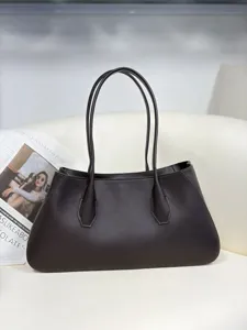 Genuine leather dark brown tote bag, stylish shoulder underarm bag for women daily use.