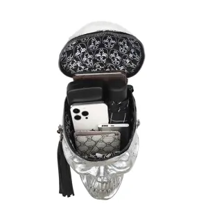 Silberne Totenkopf Schultertasche Innenraum Detail, Punk Gothic Stil Umhängetasche Kapazität.