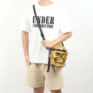 Einzigartige goldene Totenkopf Umhängetasche für Damen und Herren, Punk Halloween Tasche.