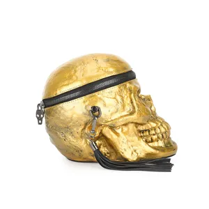 Goldener totenkopf geformter schultertasche punk stil gotische handtasche party