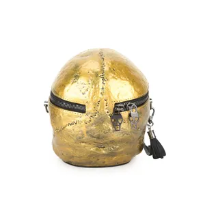 Goldene Totenkopf Schultertasche Detail, Punk Stil gotische Umhängetasche Metall Reißverschlüsse.
