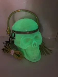 Luminous skull handbag, punk style shoulder bag, unique Halloween crossbody bag with straps.