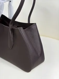 Premium dark brown leather tote bag for women, stylish underarm shoulder bag with pebble texture.