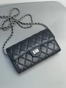 Black quilted leather chain bag classic flap crossbody shoulder bag phone bag women chic style