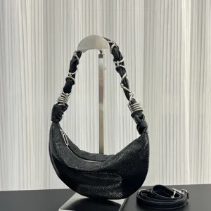 Retro leather dumpling bag with metal chain strap, fashionable half-moon underarm bag for women