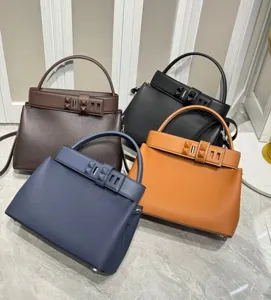 Fashion leather handbag with metal stud clasp, retro shoulder crossbody bag for women.