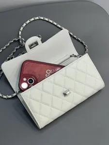 White quilted leather chain shoulder bag classic flap crossbody bag with phone compartment