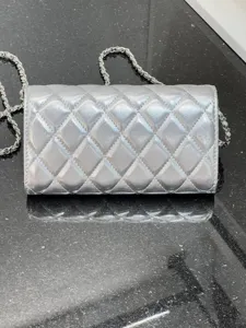 Silver quilted leather chain crossbody bag fashion phone bag chic elegant shoulder small bag