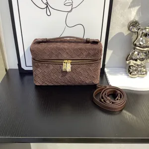 Brown suede woven vanity bag chic handmade crossbody bag stylish ladies shoulder box bag