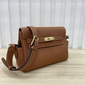 Genuine leather messenger bag for women, classic retro shoulder bag with metal lock closure.