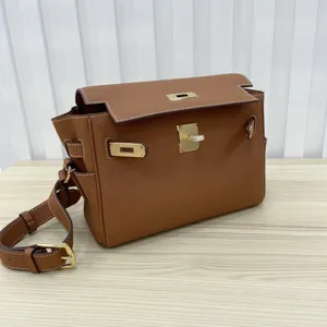 Women brown leather shoulder bag retro messenger bag top grain cowhide crossbody purse